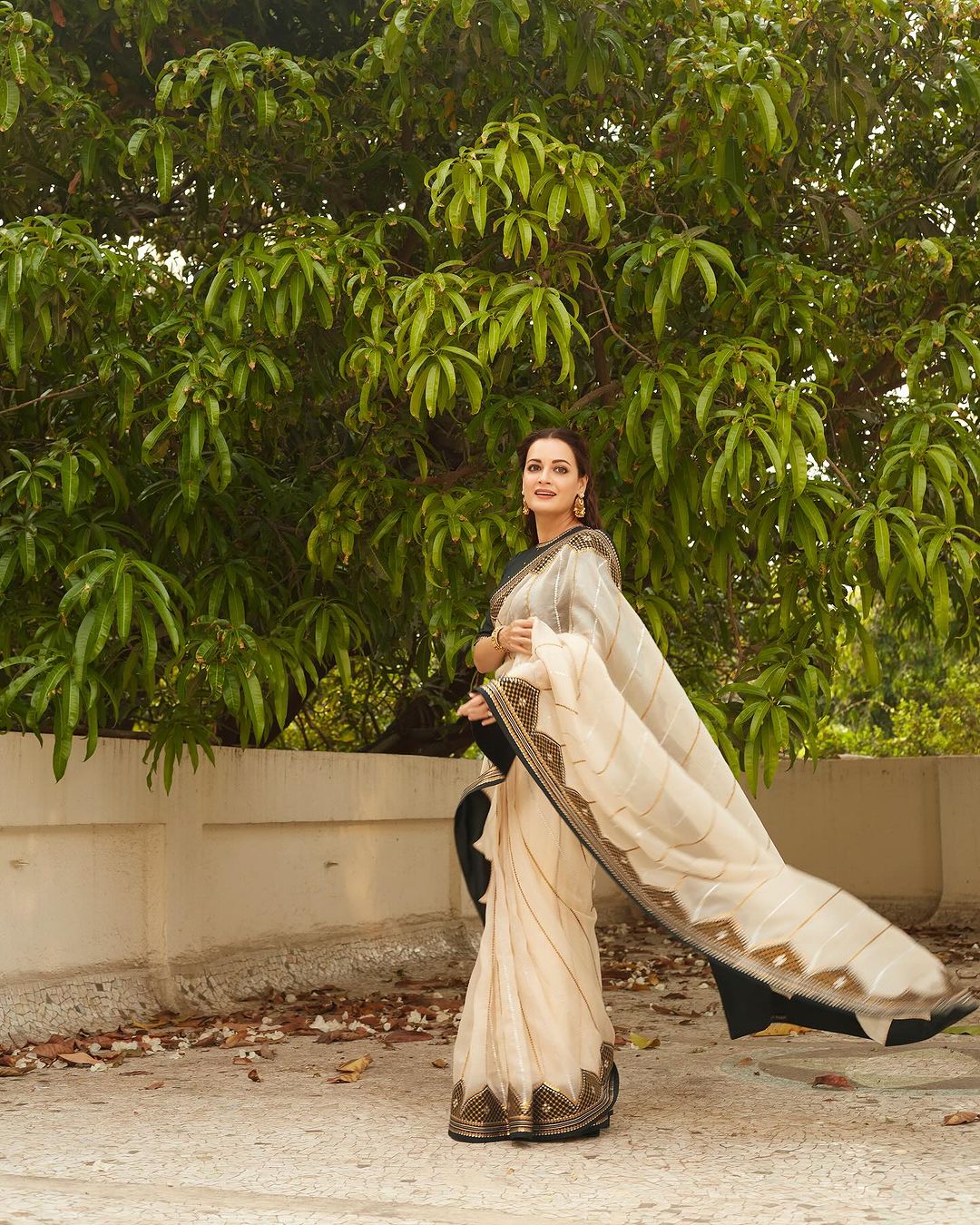 Bollywood Actress Dia Mirza in Traditional White Saree